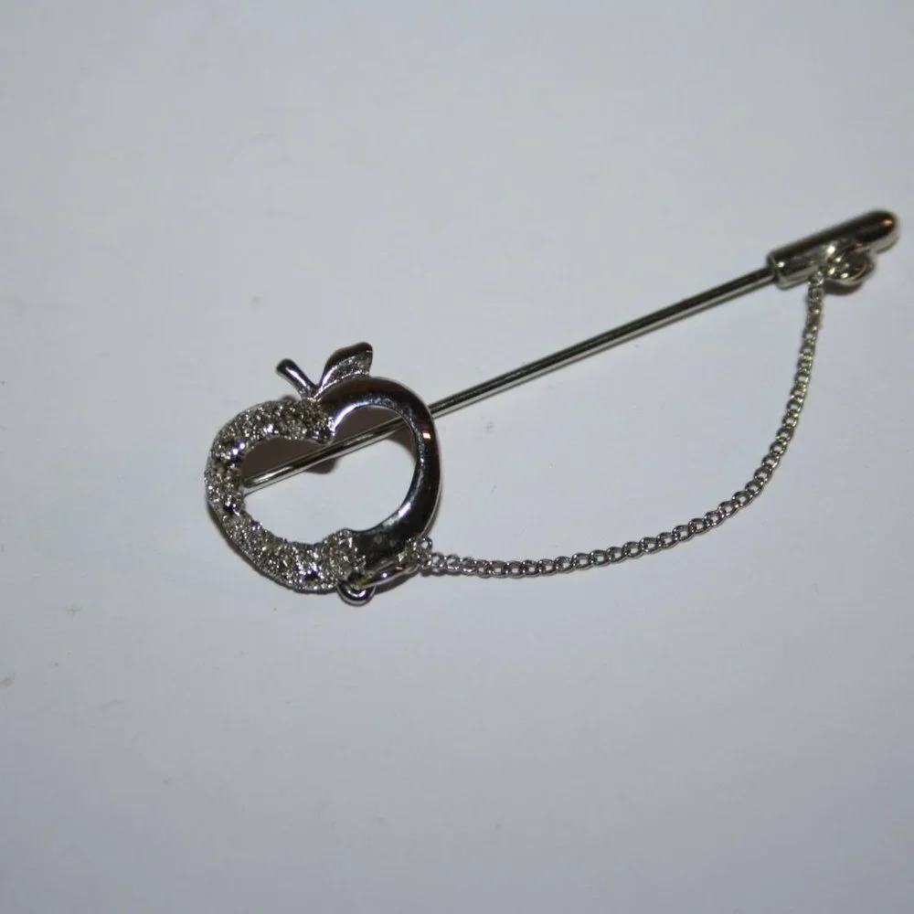Vintage silver apple stick pin 2